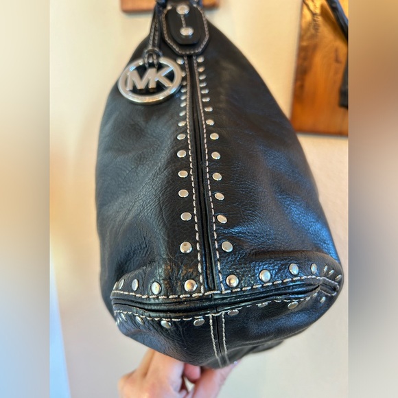 Michael Kors Black Pebbled Leather Studded Hobo - Picture 3 of 6